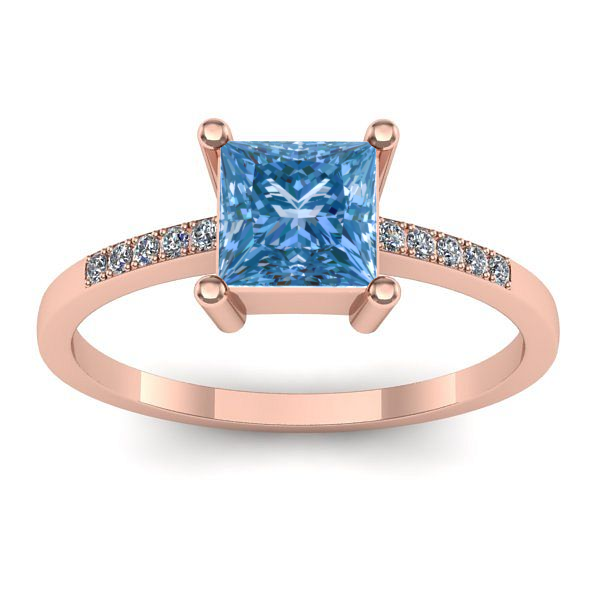 Inel logodna cu diamant de laborator albastru patrat