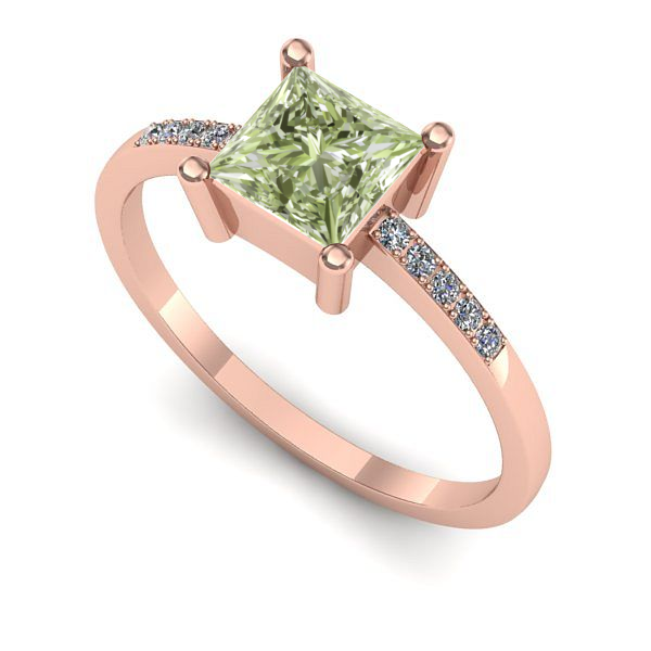 Inel din aur roz cu diamant de laborator verde