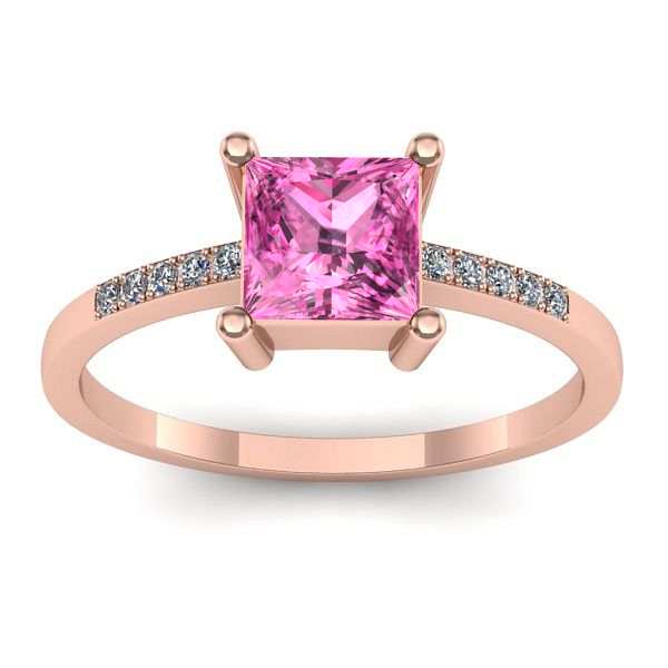 Inel cu safir roz patrat