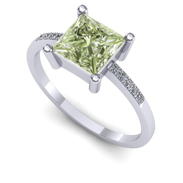 Inel din aur alb cu diamant de laborator verde