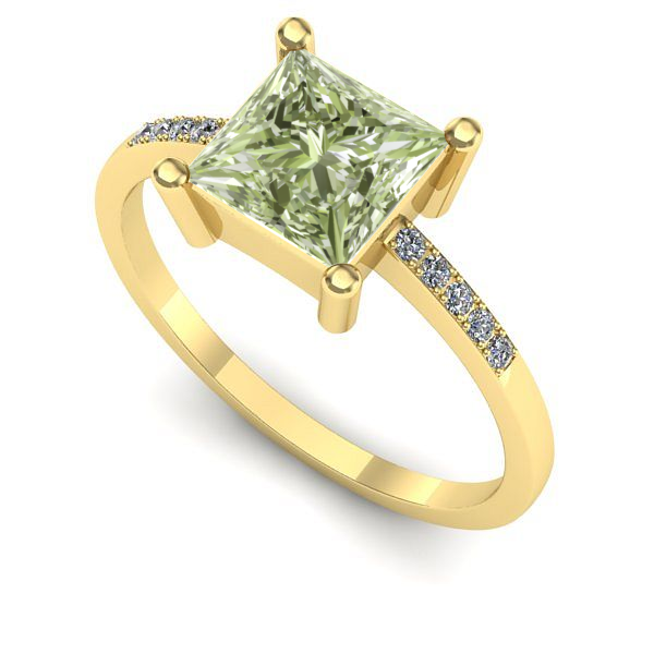 Inel logodna din aur galben cu diamant de laborator verde