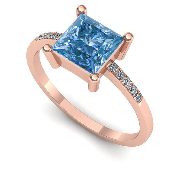 Inel logodna din aur roz cu diamant de laborator albastru