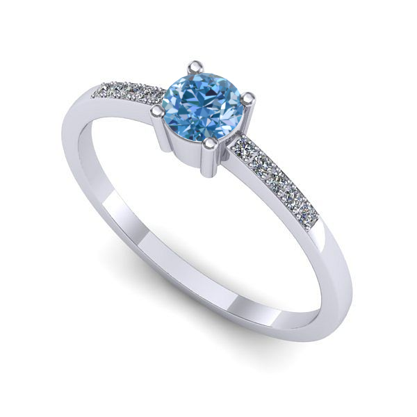 Inel logodna din aur alb cu diamant de laborator albastru
