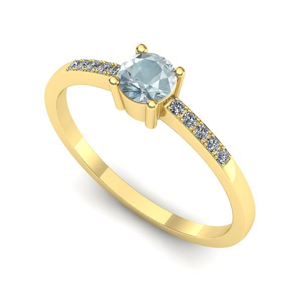 Inel logodna din aur galben cu aquamarin