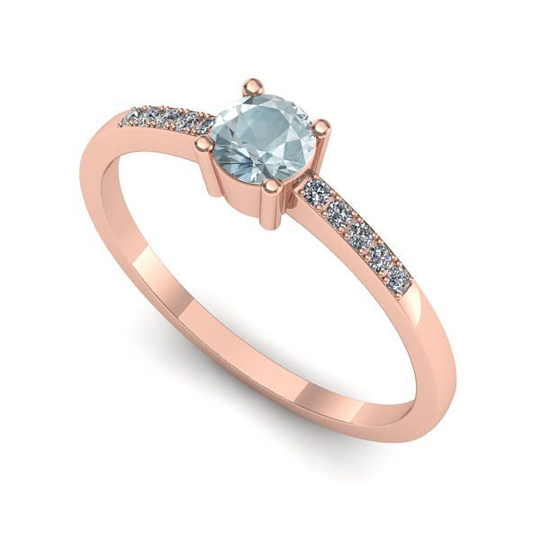 Inel logodna din aur roz cu aquamarin