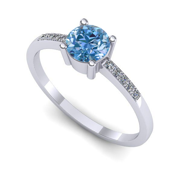 Inel logodna din aur alb cu diamant de laborator albastru