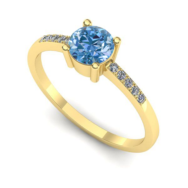 Inel logodna din aur galben cu diamant de laborator albastru