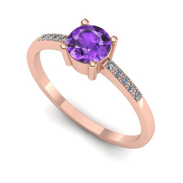 Inel logodna din aur roz cu ametist