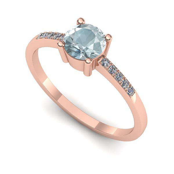 Inel logodna din aur roz cu aquamarin