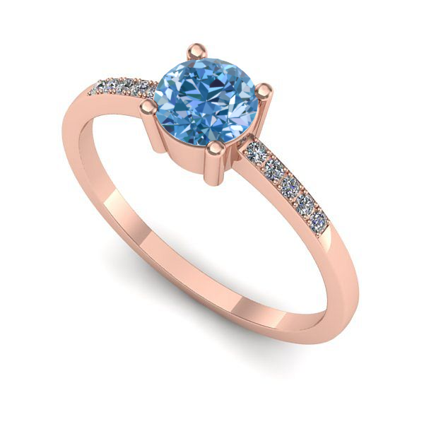 Inel logodna din aur roz cu diamant de laborator albastru