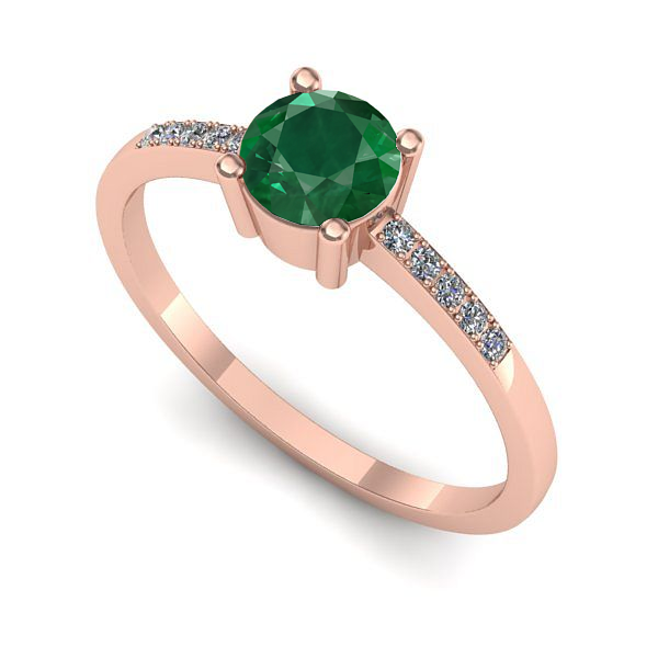 Inel de logodna din aur roz cu smarald