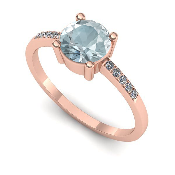 Inel logodna din aur roz cu aquamarin