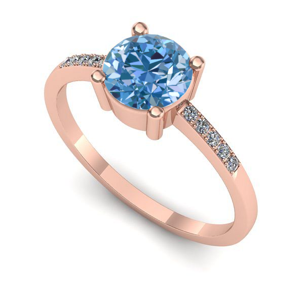 Inel de logodna din aur roz cu diamant de laborator albastru