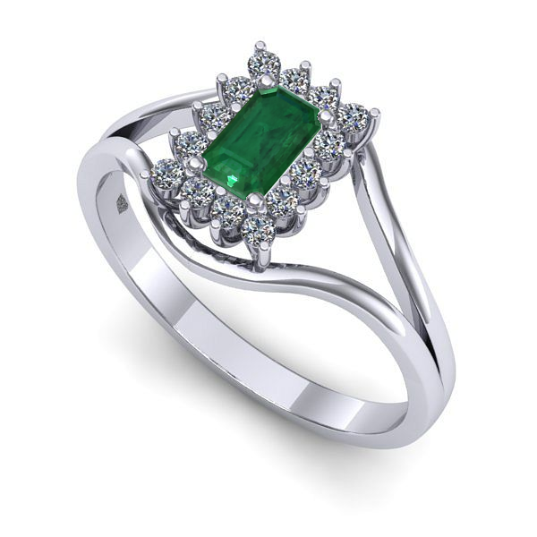 Inel de logodna din aur alb cu smarald