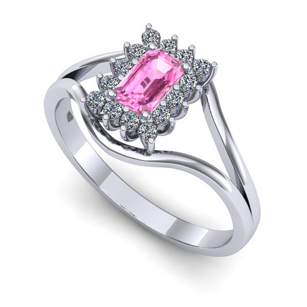 Inel din aur alb cu safir roz