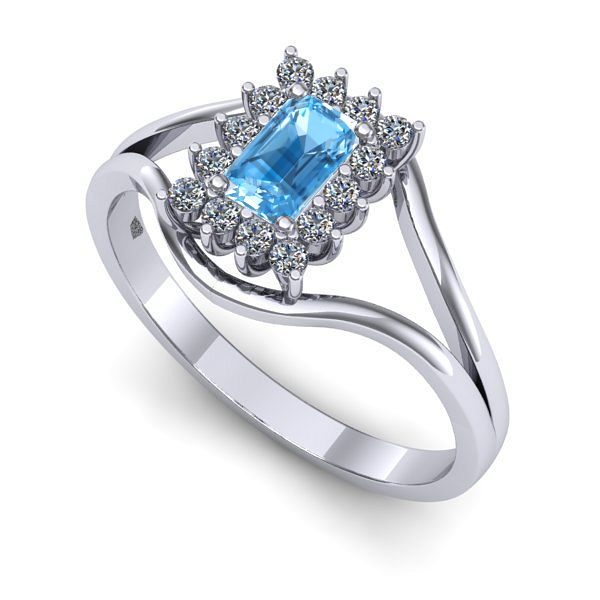 Inel logodna din aur alb cu topaz blue