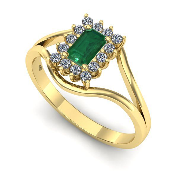 Inel logodna din aur galben cu smarald