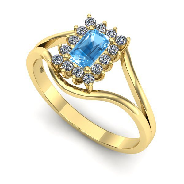 Inel logodna din aur galben cu topaz blue
