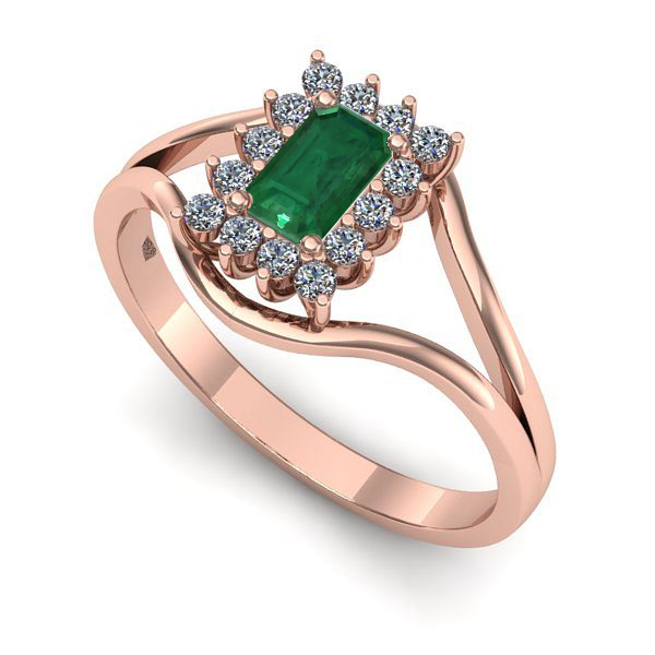 Inel de logodna din aur roz cu smarald
