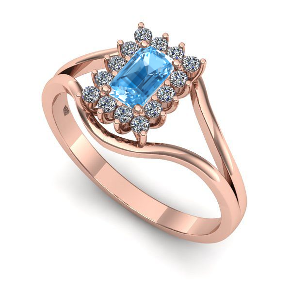Inel logodna din aur roz cu topaz blue