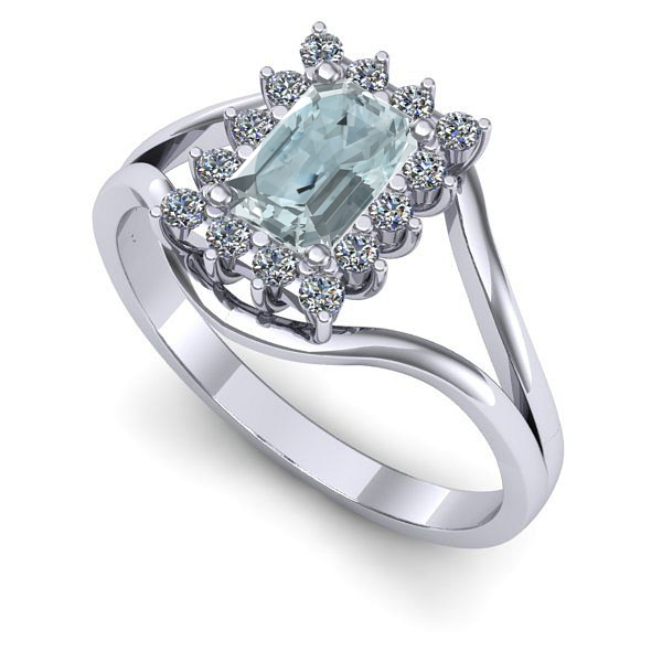 Inel logodna din aur alb cu aquamarin