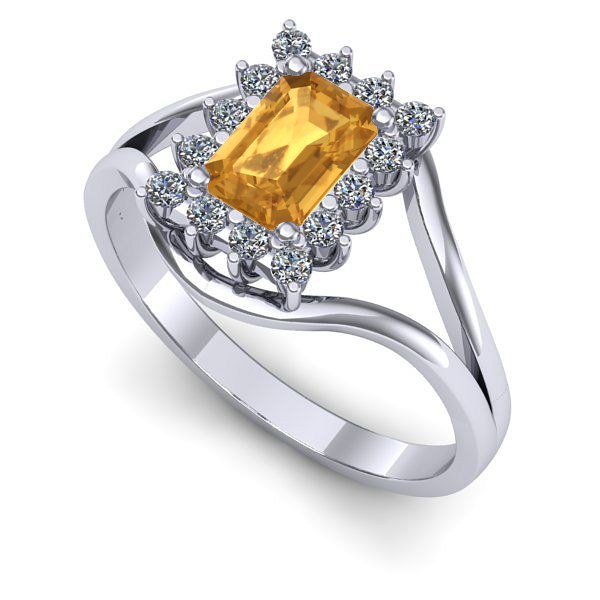 Inel logodna din aur alb cu citrin