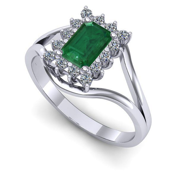 Inel logodna din aur alb cu smarald