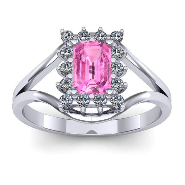 Inel logodna cu safir roz dreptunghiular