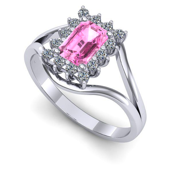 Inel logodna din aur alb cu safir roz