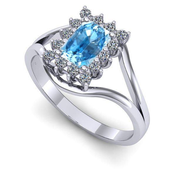 Inel din aur alb cu topaz blue