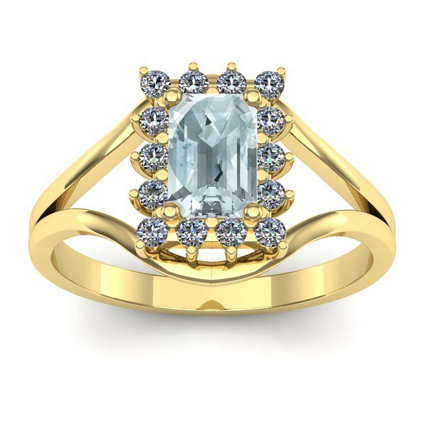 Inel logodna cu aquamarin dreptunghiular