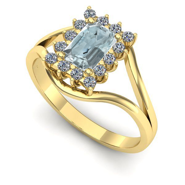 Inel logodna din aur galben cu aquamarin