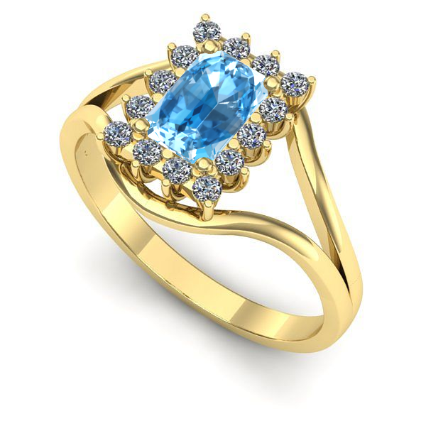 Inel de logodna din aur galben cu topaz blue