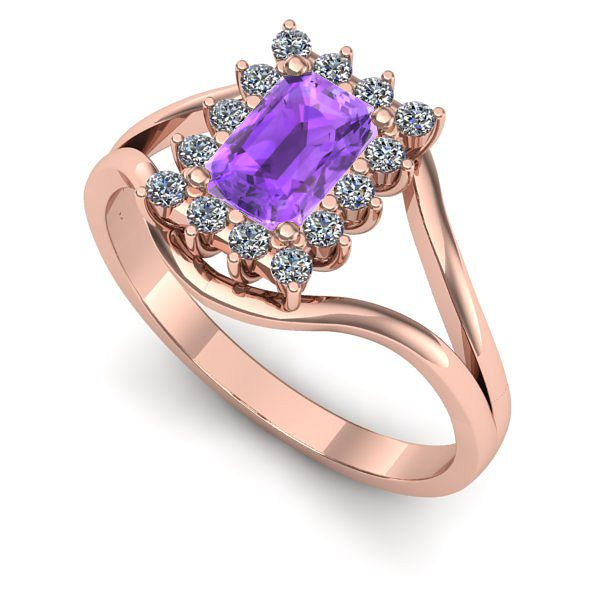 Inel de logodna din aur roz cu ametist