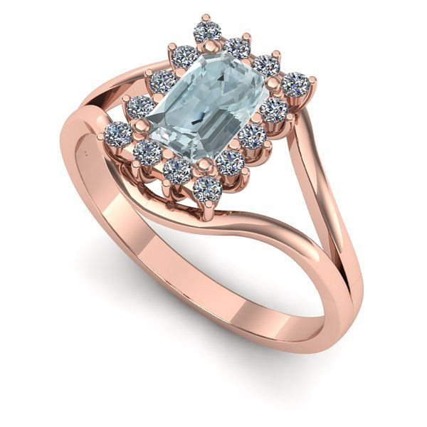 Inel din aur roz cu aquamarin