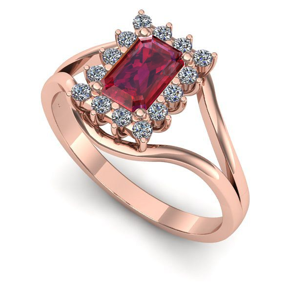 Inel de logodna din aur roz cu rubin