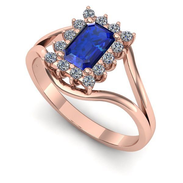 Inel de logodna din aur roz cu safir