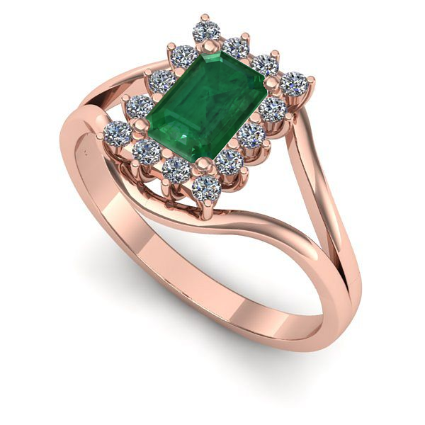 Inel din aur roz cu smarald