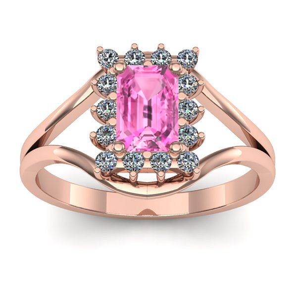 Inel logodna cu safir roz dreptunghiular