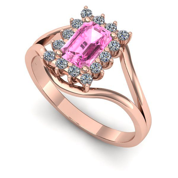 Inel de logodna din aur roz cu safir roz