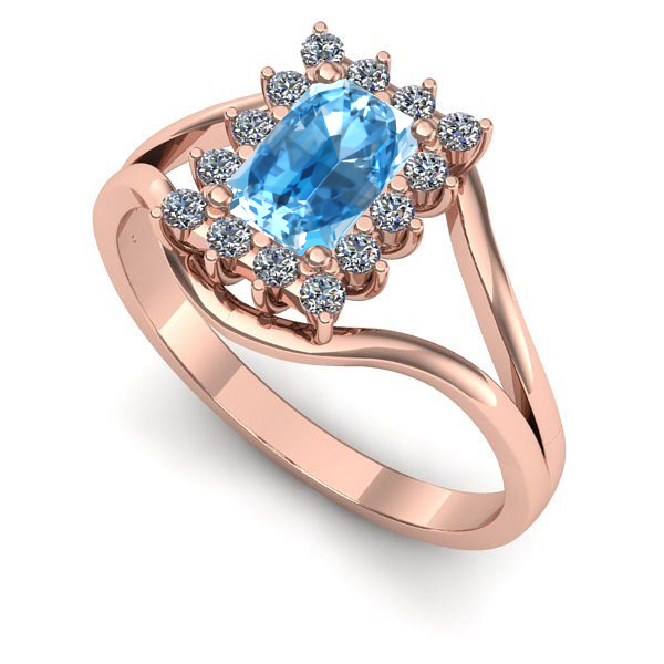 Inel din aur roz cu topaz blue