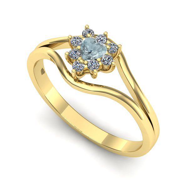 Inel logodna din aur galben cu aquamarin