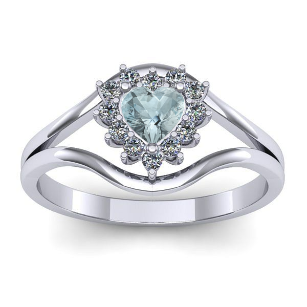 Inel de logodna cu aquamarin inima