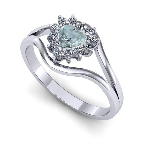 Inel logodna din aur alb cu aquamarin