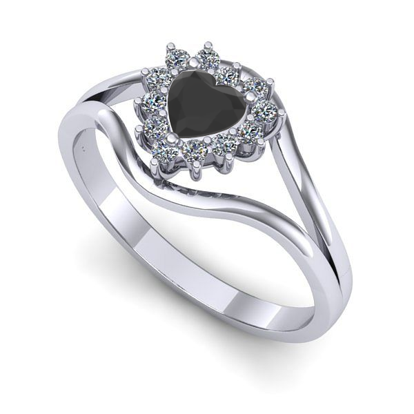 Inel logodna din aur alb cu diamant negru