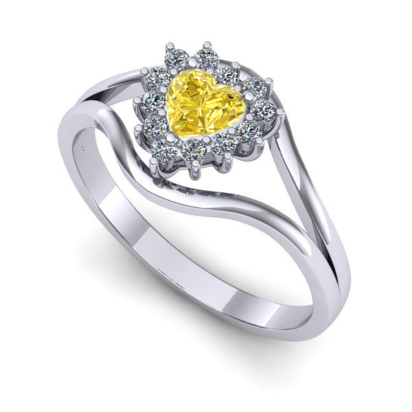 Inel de logodna din aur alb cu safir galben