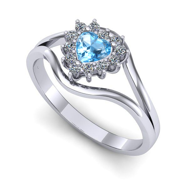 Inel de logodna din aur alb cu topaz blue