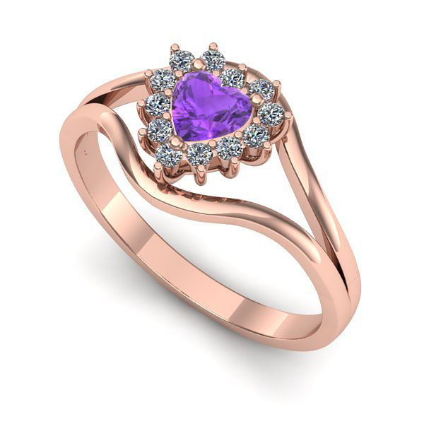 Inel de logodna din aur roz cu ametist