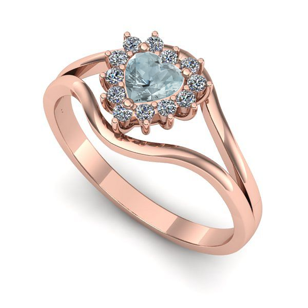 Inel de logodna din aur roz cu aquamarin