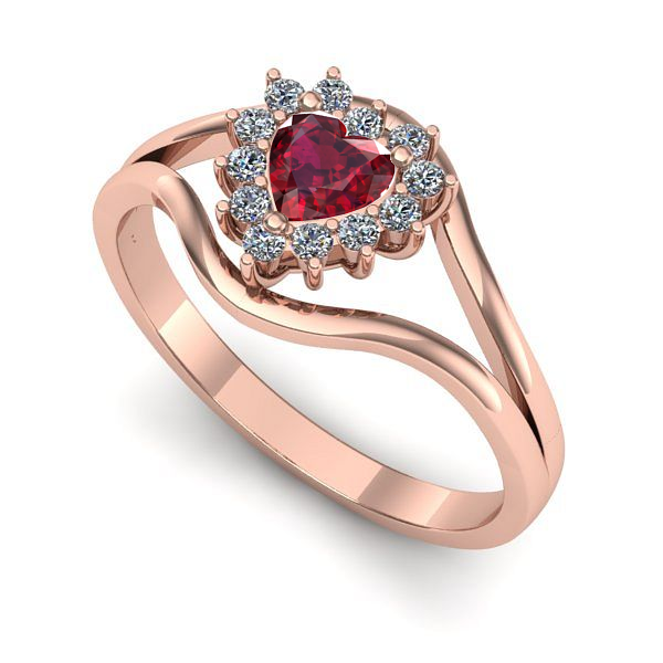 Inel de logodna din aur roz cu rubin